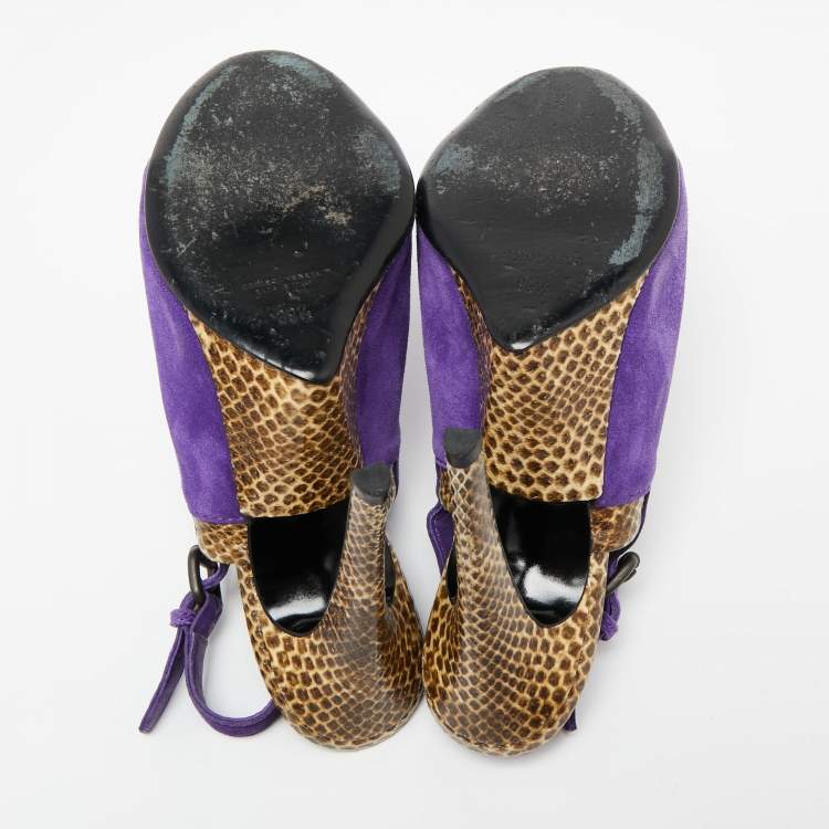 Pre Owned Bottega Veneta Tri-Color Suede and Snakeskin Leather Slingback Sandals Size 39.5