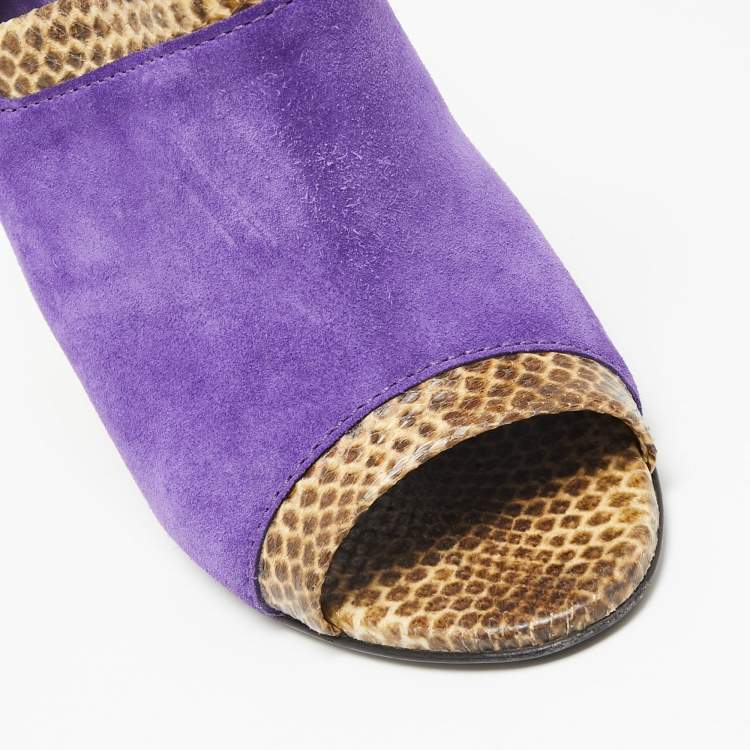 Pre Owned Bottega Veneta Tri-Color Suede and Snakeskin Leather Slingback Sandals Size 39.5