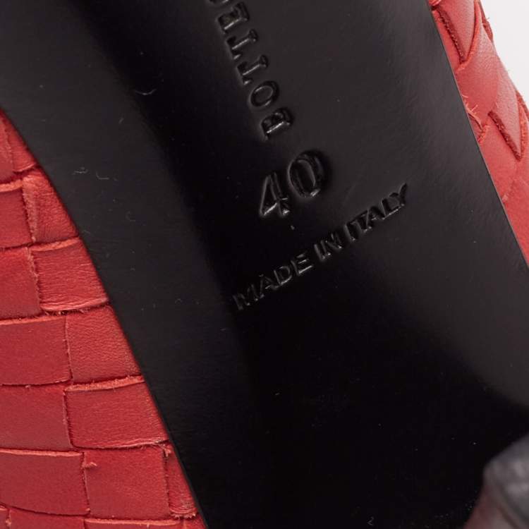 Pre Owned Bottega Veneta Orange Intrecciato Leather Peep Toe Platform Pumps Size 40