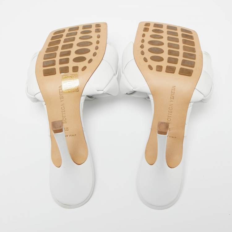 Pre Owned Bottega Veneta White Intrecciato Leather Lido Mules Size 38