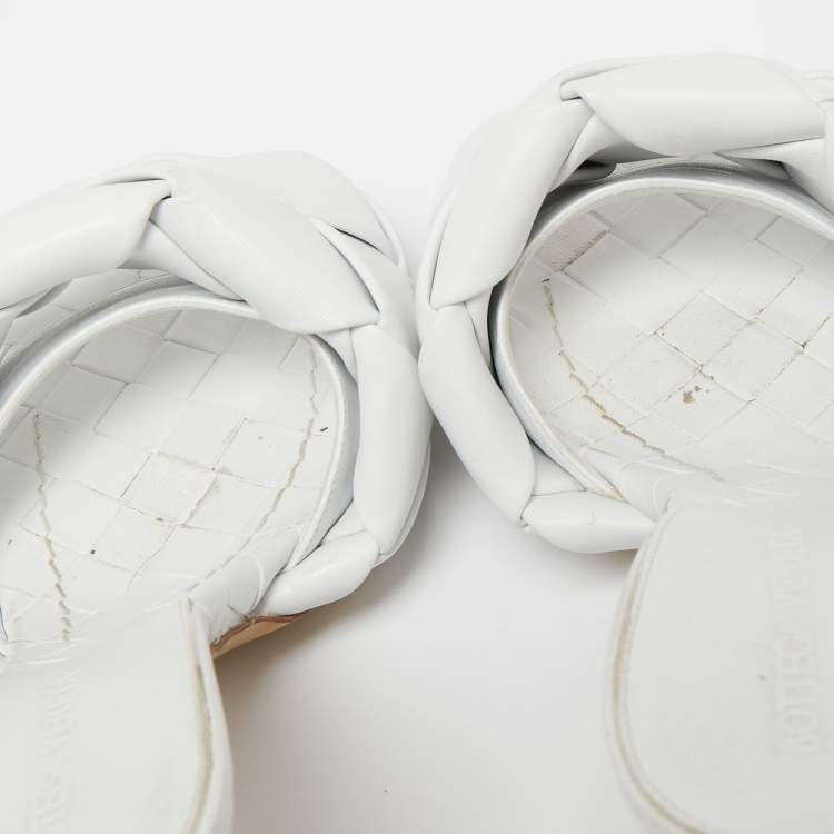 Pre Owned Bottega Veneta White Intrecciato Leather Lido Mules Size 38