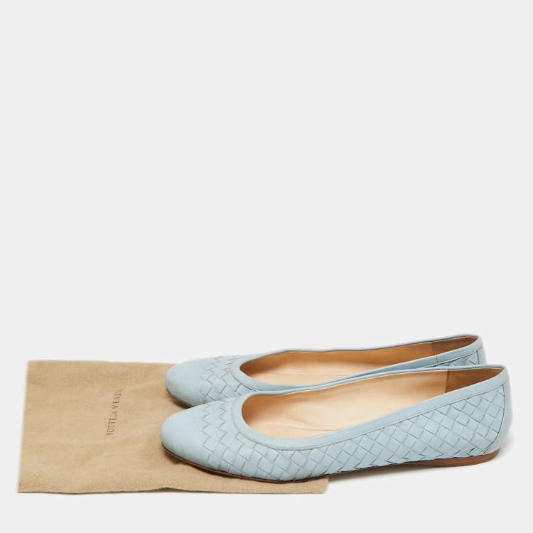 Pre Owned Bottega Veneta Blue Intrecciato Leather Ballet Flats Size 39