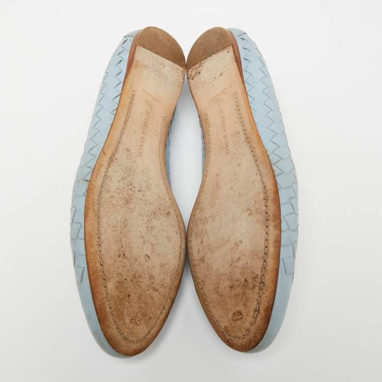 Pre Owned Bottega Veneta Blue Intrecciato Leather Ballet Flats Size 39