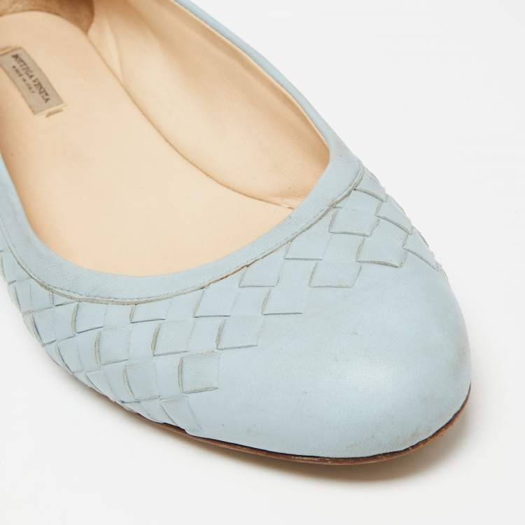 Pre Owned Bottega Veneta Blue Intrecciato Leather Ballet Flats Size 39