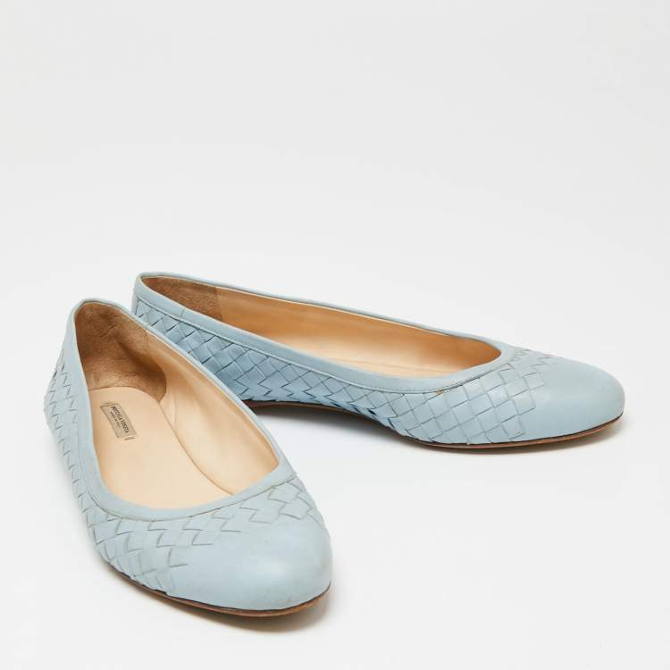 Pre Owned Bottega Veneta Blue Intrecciato Leather Ballet Flats Size 39