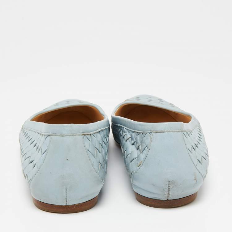 Pre Owned Bottega Veneta Blue Intrecciato Leather Ballet Flats Size 39