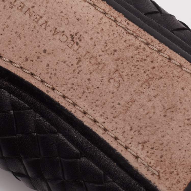 Pre Owned Bottega Veneta Black Intrecciato Leather Smoking Slippers  Size 37