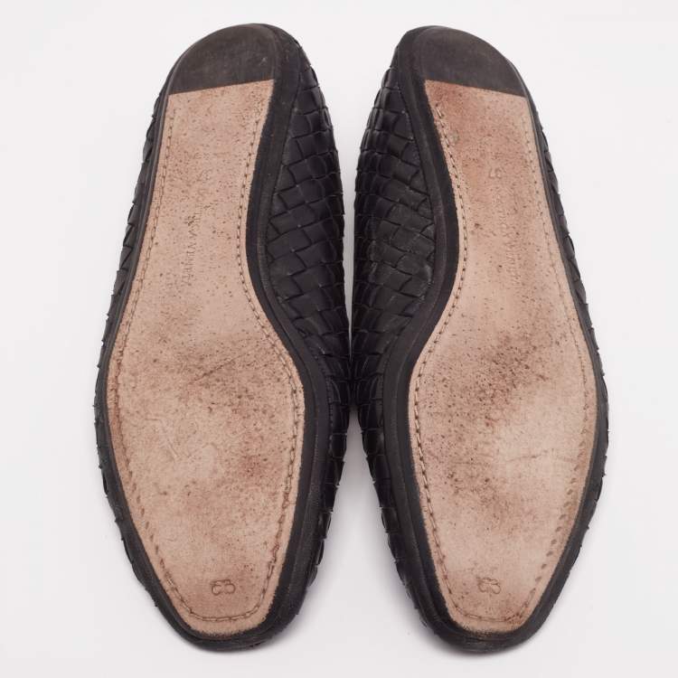 Pre Owned Bottega Veneta Black Intrecciato Leather Smoking Slippers  Size 37