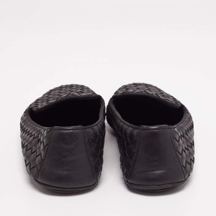 Pre Owned Bottega Veneta Black Intrecciato Leather Smoking Slippers  Size 37