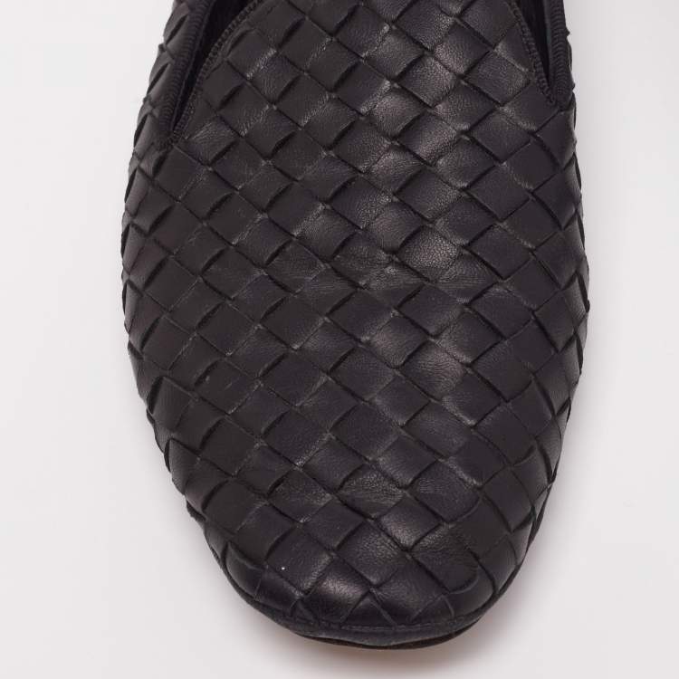 Pre Owned Bottega Veneta Black Intrecciato Leather Smoking Slippers  Size 37
