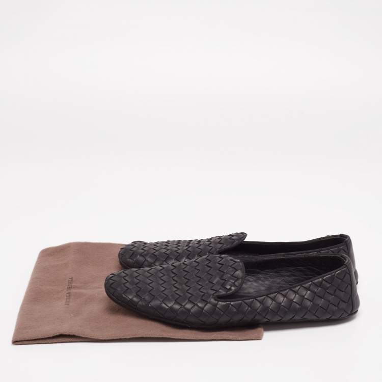 Pre Owned Bottega Veneta Black Intrecciato Leather Smoking Slippers  Size 37