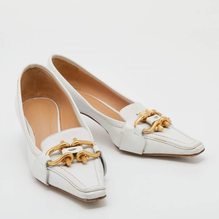 Pre Owned Bottega Veneta White Leather Madame Pumps Size 35