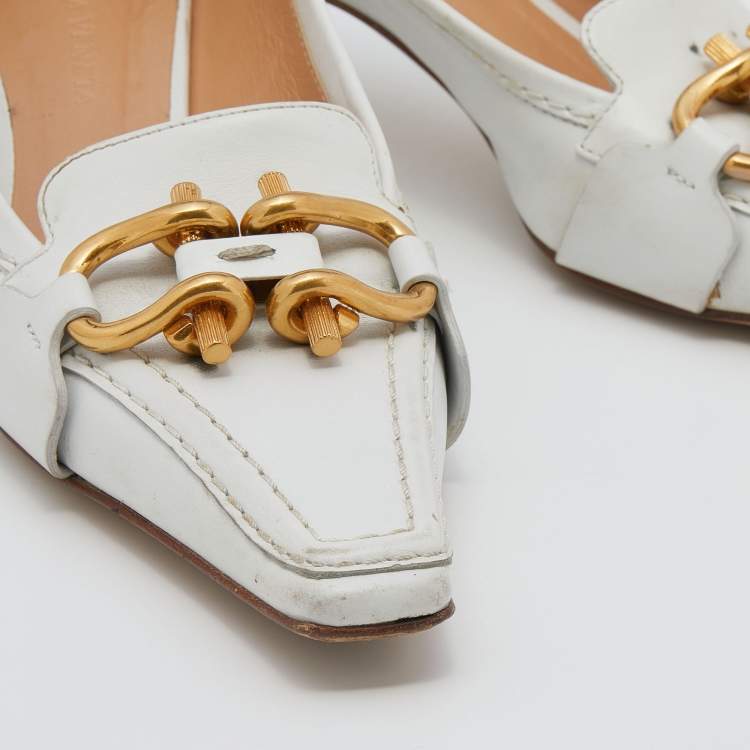 Pre Owned Bottega Veneta White Leather Madame Pumps Size 35