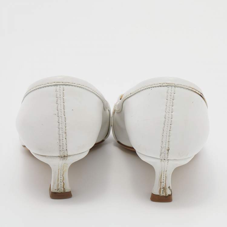 Pre Owned Bottega Veneta White Leather Madame Pumps Size 35