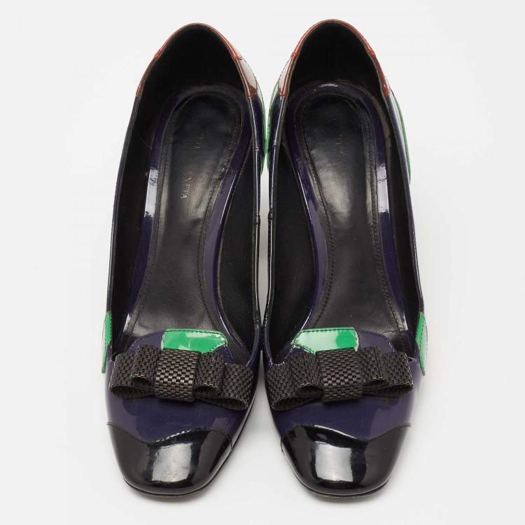 Pre Owned Bottega Veneta Multicolor Patent Leather Bow Block Heel Pumps Size 37