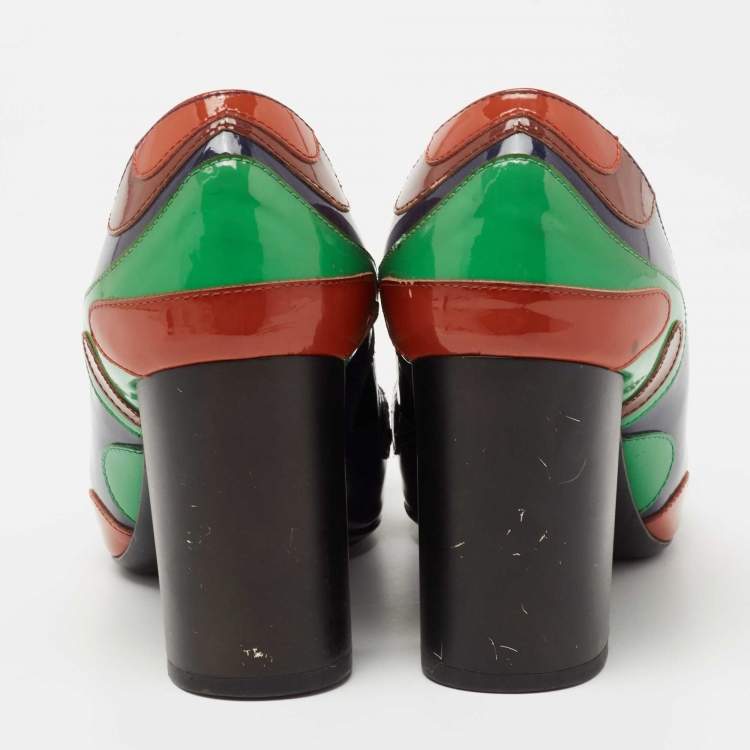 Pre Owned Bottega Veneta Multicolor Patent Leather Bow Block Heel Pumps Size 37