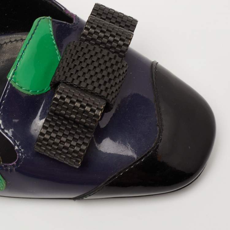 Pre Owned Bottega Veneta Multicolor Patent Leather Bow Block Heel Pumps Size 37