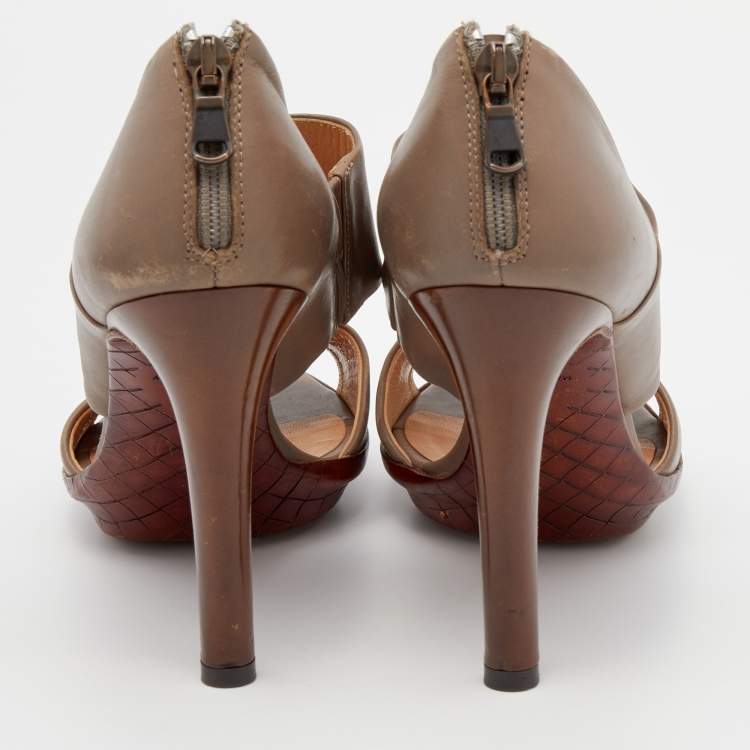 Pre Owned Bottega Veneta Brown Leather Platform Sandals Size 36