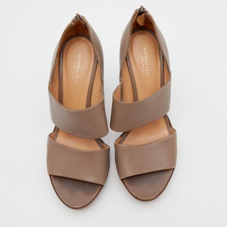 Pre Owned Bottega Veneta Brown Leather Platform Sandals Size 36