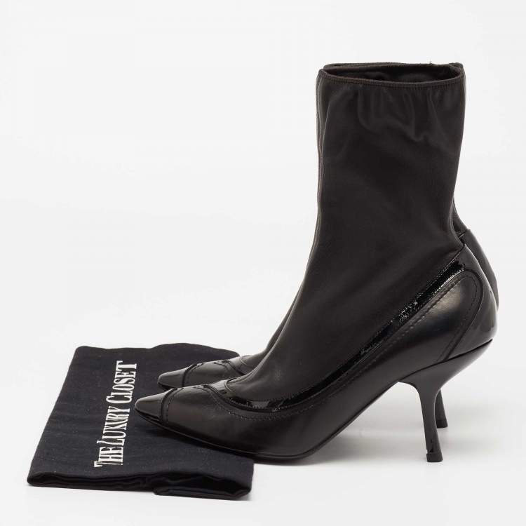 Pre Owned Bottega Veneta Black Leather And Patent Ankle Boots Size 38 