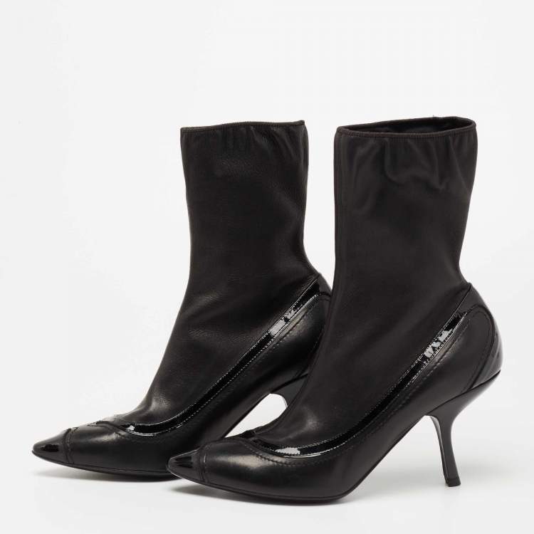 Pre Owned Bottega Veneta Black Leather And Patent Ankle Boots Size 38 