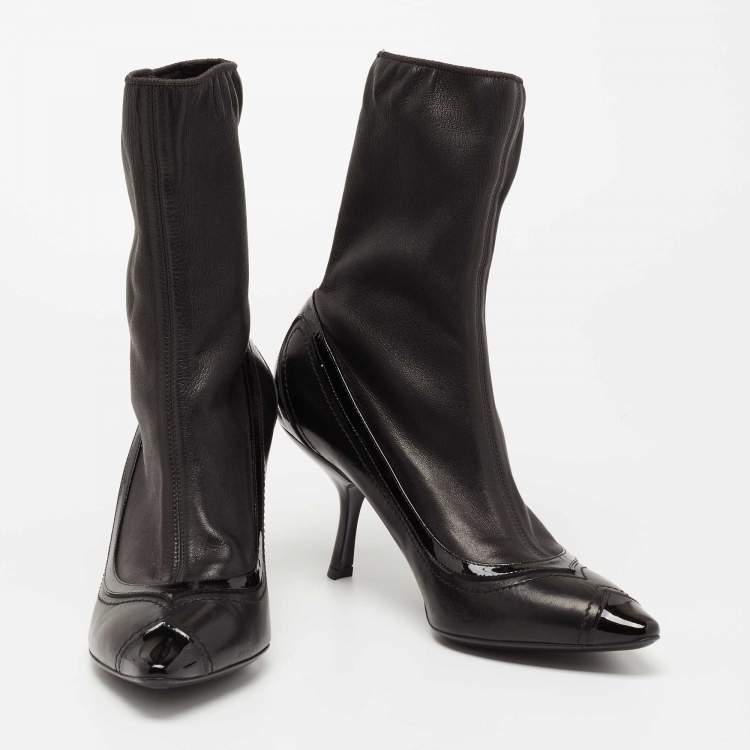 Pre Owned Bottega Veneta Black Leather And Patent Ankle Boots Size 38 