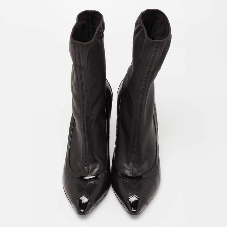 Pre Owned Bottega Veneta Black Leather And Patent Ankle Boots Size 38 