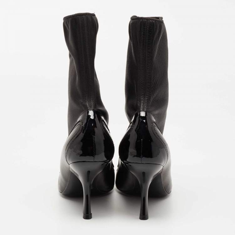 Pre Owned Bottega Veneta Black Leather And Patent Ankle Boots Size 38 
