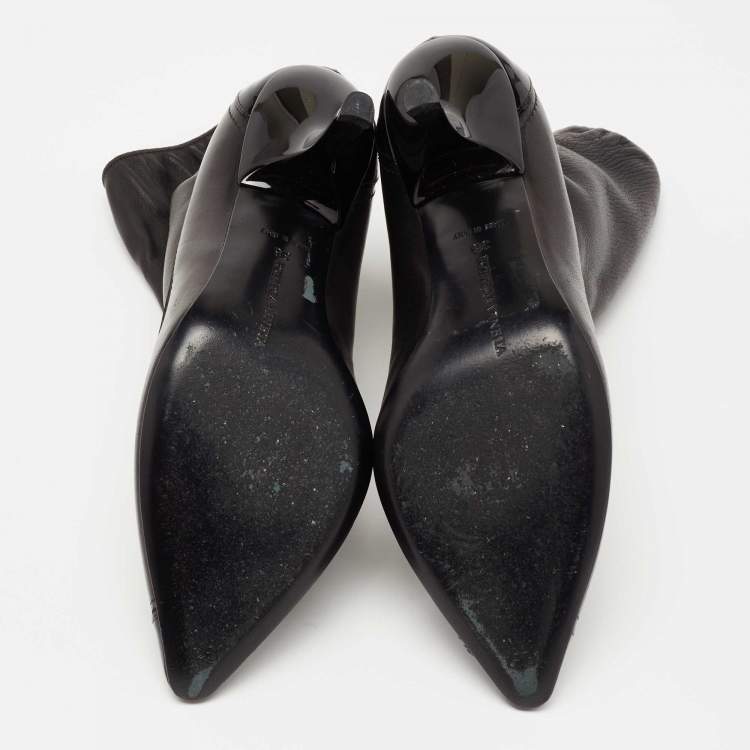 Pre Owned Bottega Veneta Black Leather And Patent Ankle Boots Size 38 