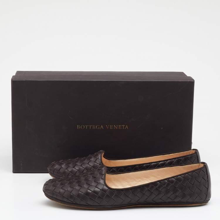 Pre Owned Bottega Veneta Brown Intrecciato Leather Smoking Slippers Size 37.5
