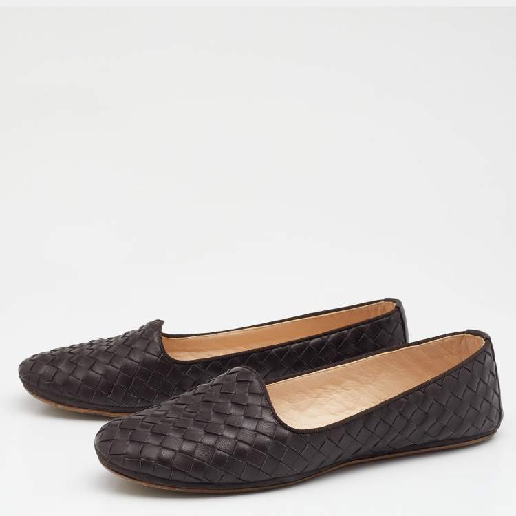 Pre Owned Bottega Veneta Brown Intrecciato Leather Smoking Slippers Size 37.5
