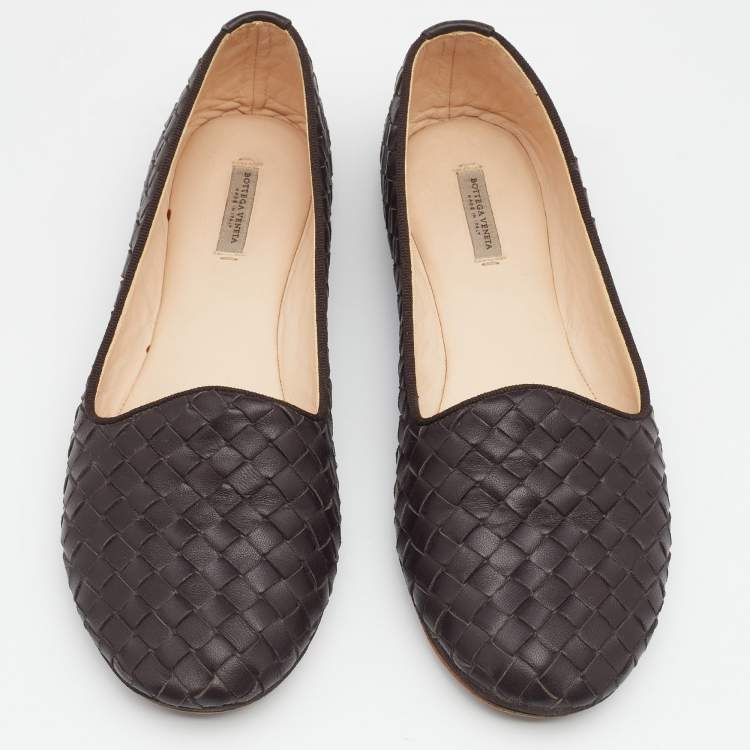 Pre Owned Bottega Veneta Brown Intrecciato Leather Smoking Slippers Size 37.5