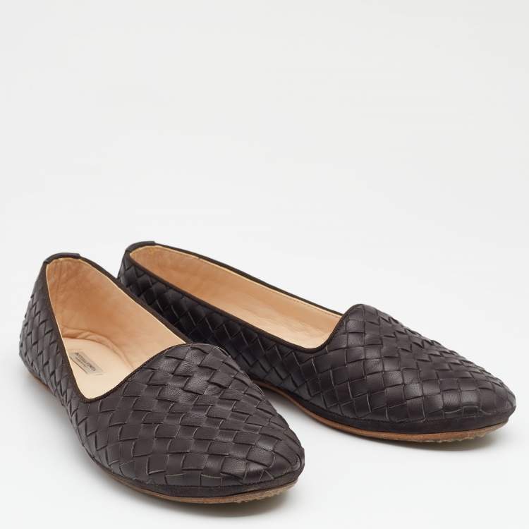 Pre Owned Bottega Veneta Brown Intrecciato Leather Smoking Slippers Size 37.5