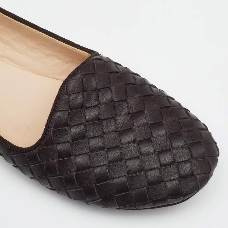 Pre Owned Bottega Veneta Brown Intrecciato Leather Smoking Slippers Size 37.5
