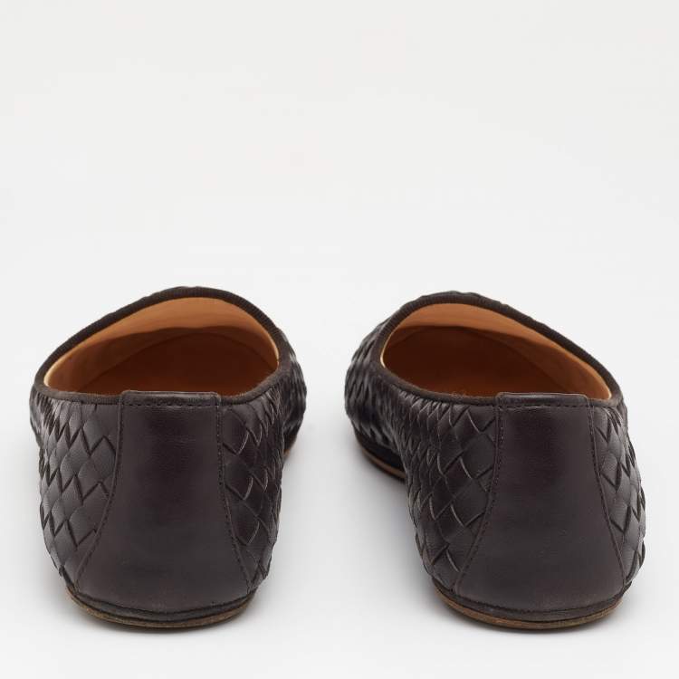 Pre Owned Bottega Veneta Brown Intrecciato Leather Smoking Slippers Size 37.5