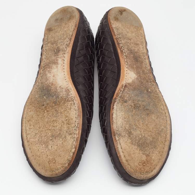Pre Owned Bottega Veneta Brown Intrecciato Leather Smoking Slippers Size 37.5