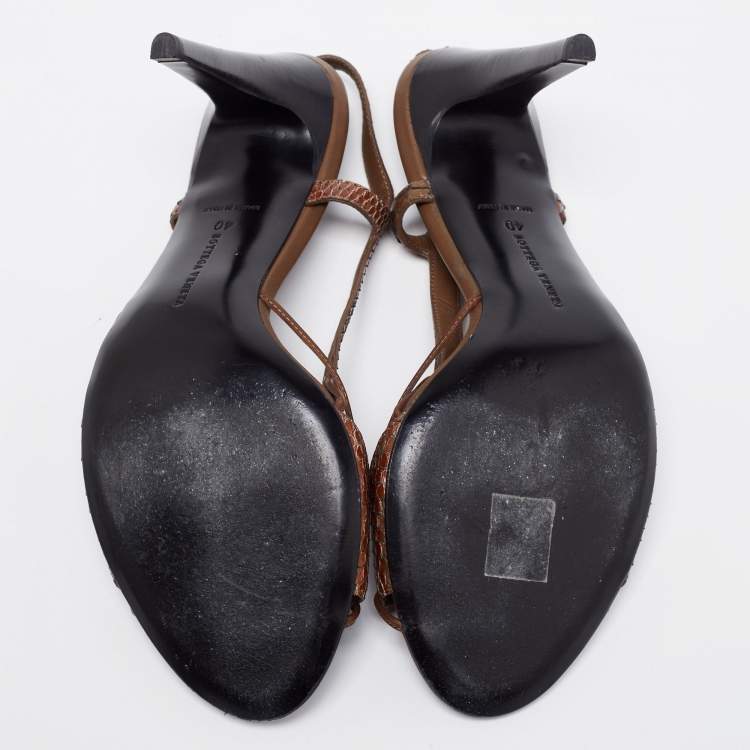 مملوكة مسبقًا Bottega Veneta Brown Snakeskin Leather Slingback Sandals Size 40
