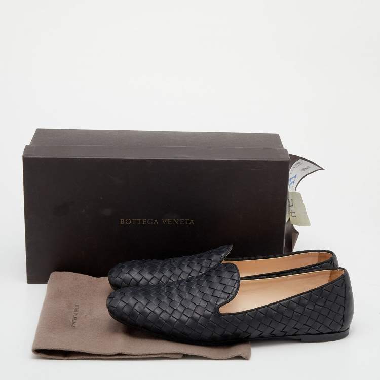 Pre Owned Bottega Veneta Black Intrecciato Leather Smoking Slippers Size 39