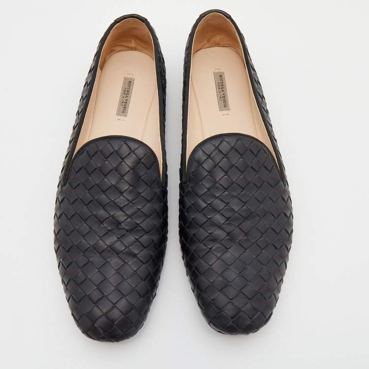 Pre Owned Bottega Veneta Black Intrecciato Leather Smoking Slippers Size 39