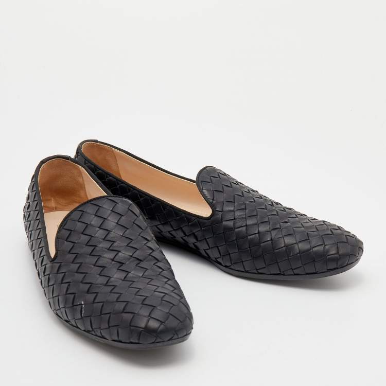 Pre Owned Bottega Veneta Black Intrecciato Leather Smoking Slippers Size 39