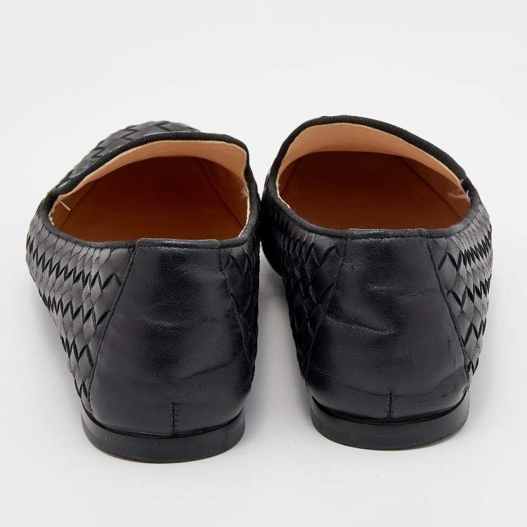 Pre Owned Bottega Veneta Black Intrecciato Leather Smoking Slippers Size 39