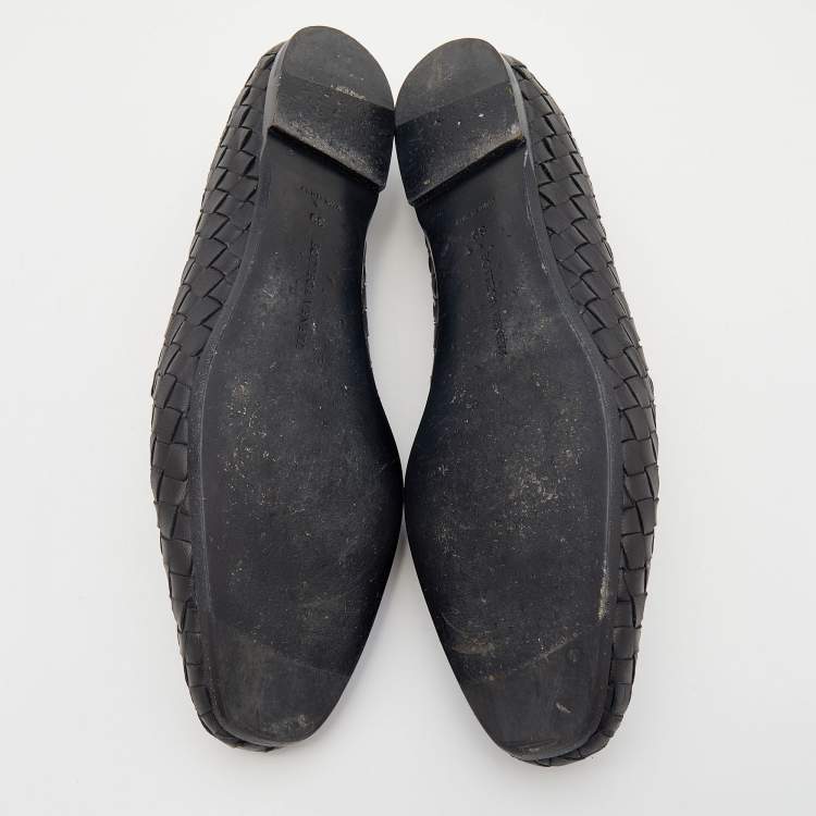 Pre Owned Bottega Veneta Black Intrecciato Leather Smoking Slippers Size 39