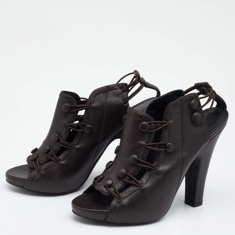 Pre Owned Bottega Veneta Dark Brown Leather Platform Sandals Size 38.5