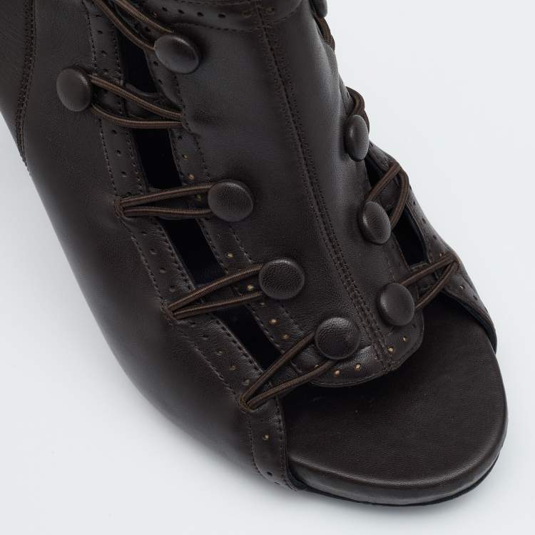 Pre Owned Bottega Veneta Dark Brown Leather Platform Sandals Size 38.5