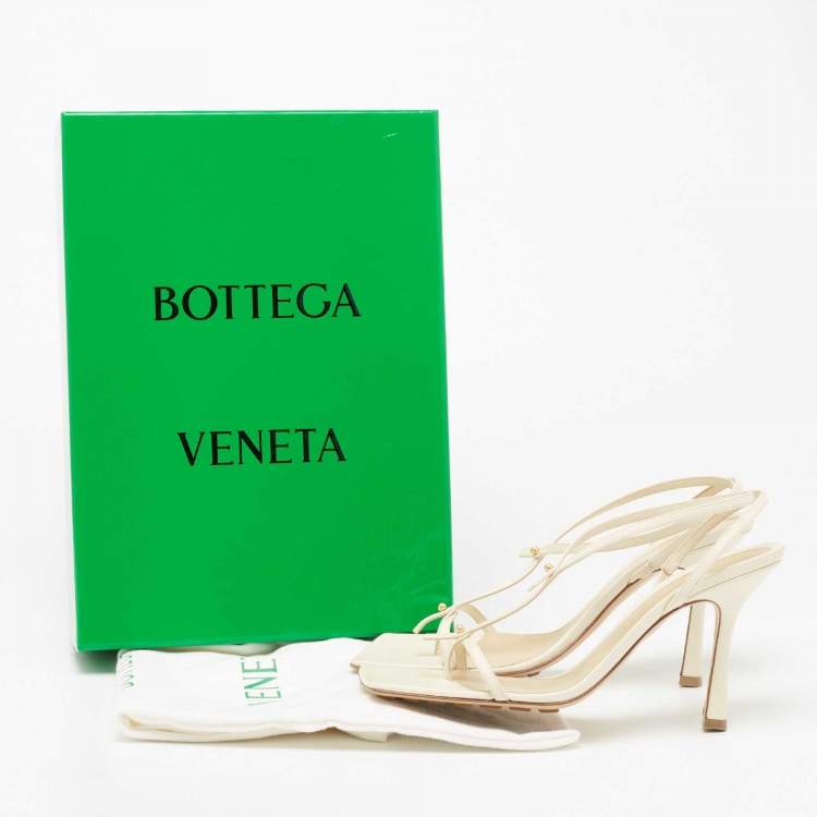 Pre Owned Bottega Veneta Cream Studded Leather Strappy Sandals Size 38.5