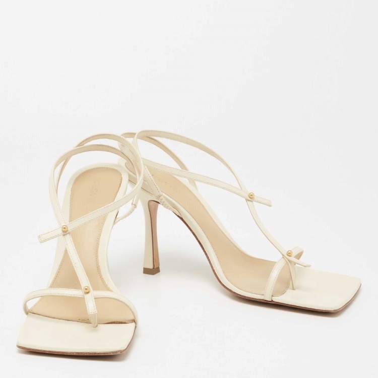 Pre Owned Bottega Veneta Cream Studded Leather Strappy Sandals Size 38.5