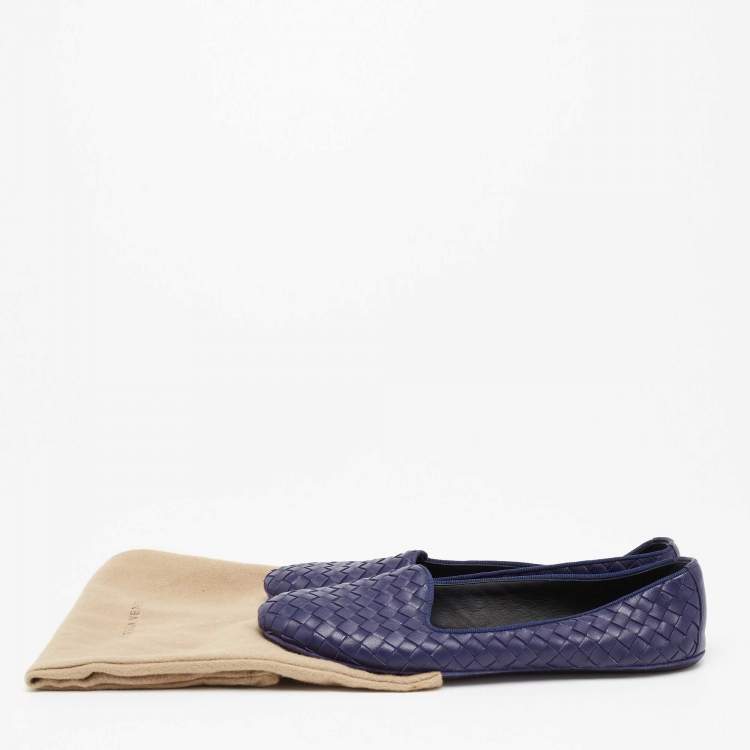 Pre Owned Bottega Veneta Blue Intrecciato Leather Smoking Slippers Size 40