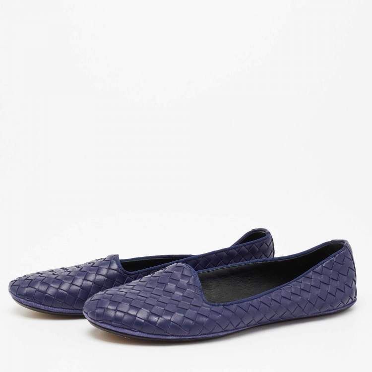 Pre Owned Bottega Veneta Blue Intrecciato Leather Smoking Slippers Size 40