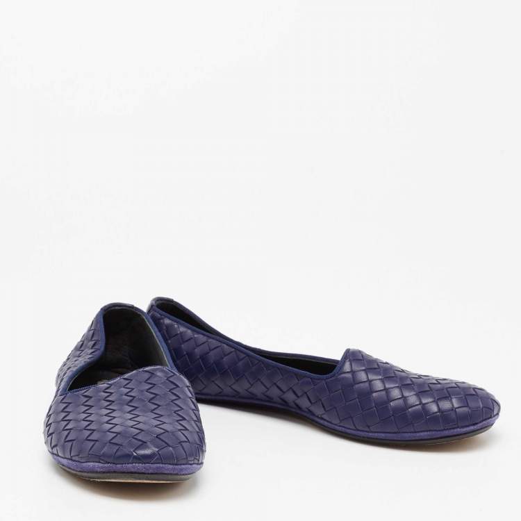Pre Owned Bottega Veneta Blue Intrecciato Leather Smoking Slippers Size 40