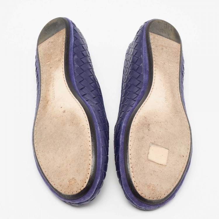 Pre Owned Bottega Veneta Blue Intrecciato Leather Smoking Slippers Size 40
